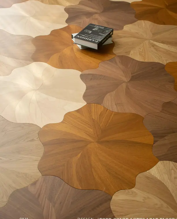 Parquet Ninfea, rovere, noce nero americano, teak e betulla